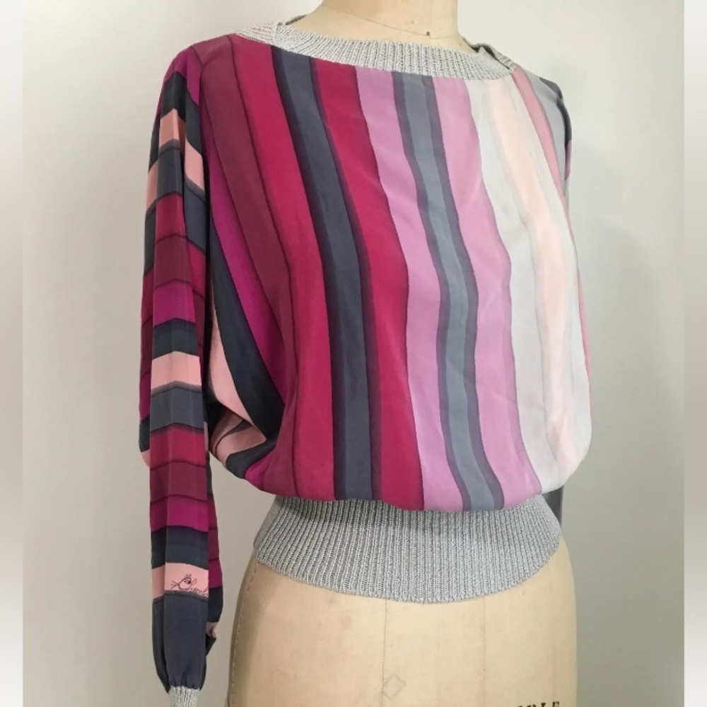 CHARLOTTE WASHED SILK STRIPED BLOUSE DOLMAN SLEEVE